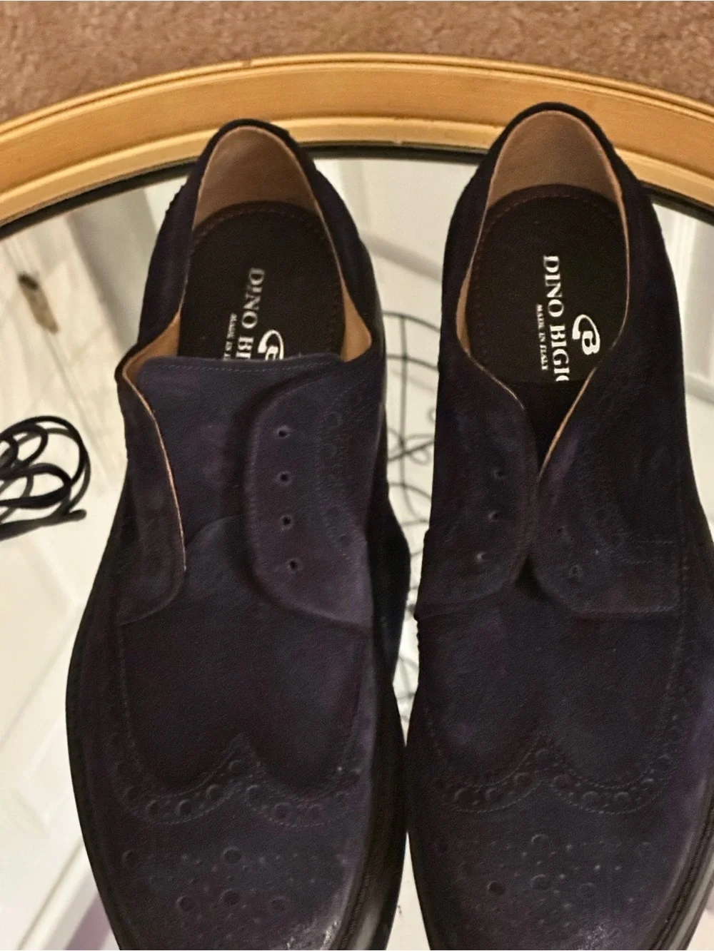 Dino Bigioni navy suede brogue loafers are crafted in Italy men’s size 10.5-11